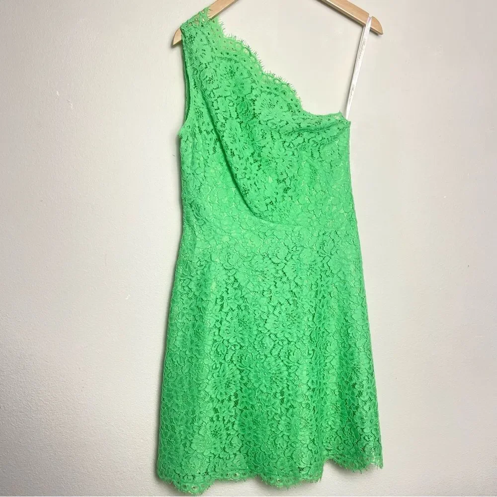 Shoshanna Lace Dress ‘Maia’ Sz: 4 | One Shoulder | Green Summer Cocktail Party - Picture 9 of 16